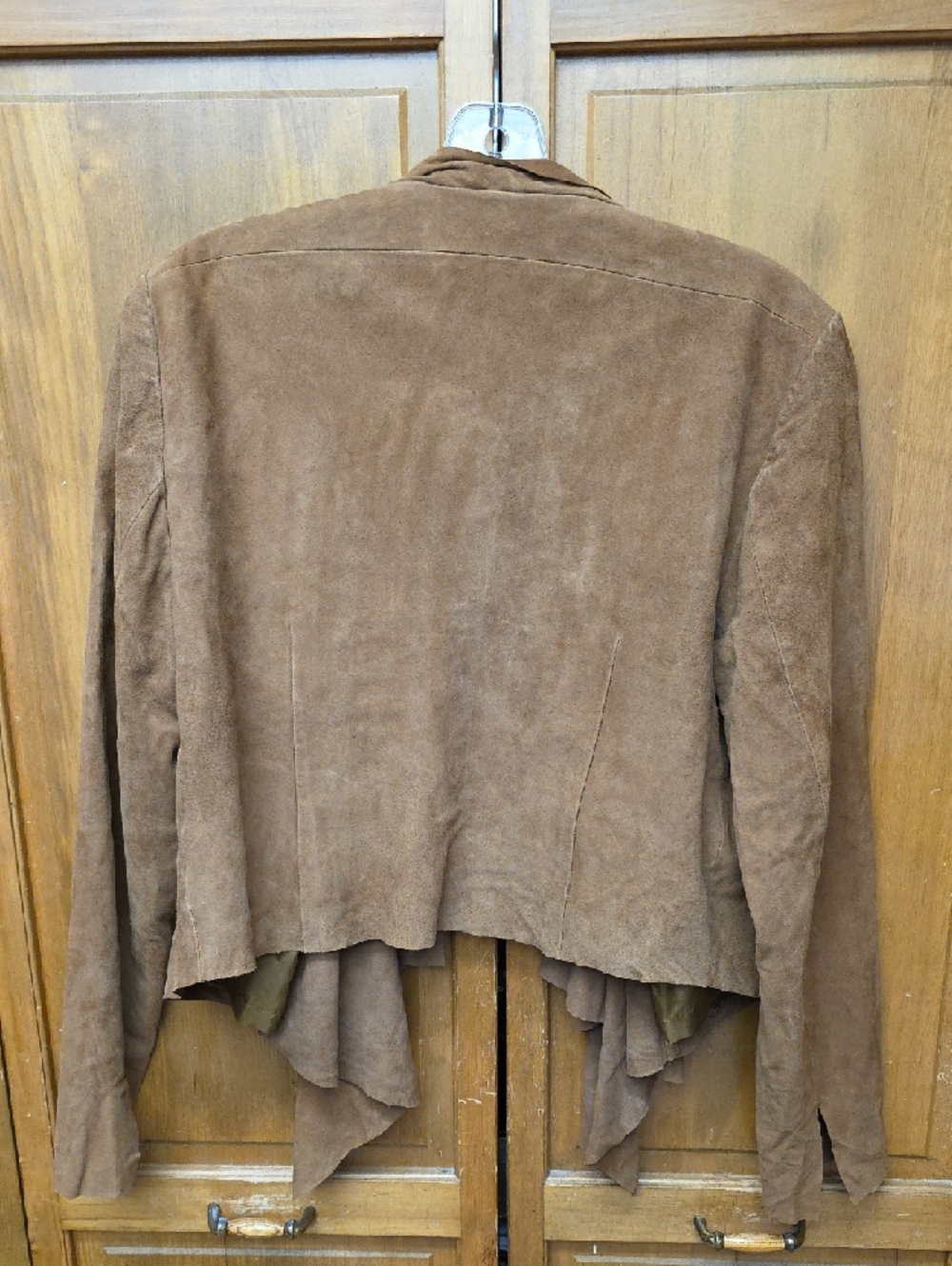 INC 100% Leather Size LG Draped Waterfall Long Sleeve Cardigan Jacket Pockets - Picture 4 of 11